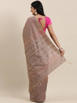 The Chennai Silks Brown Dupion Saree With Running Blouse 3