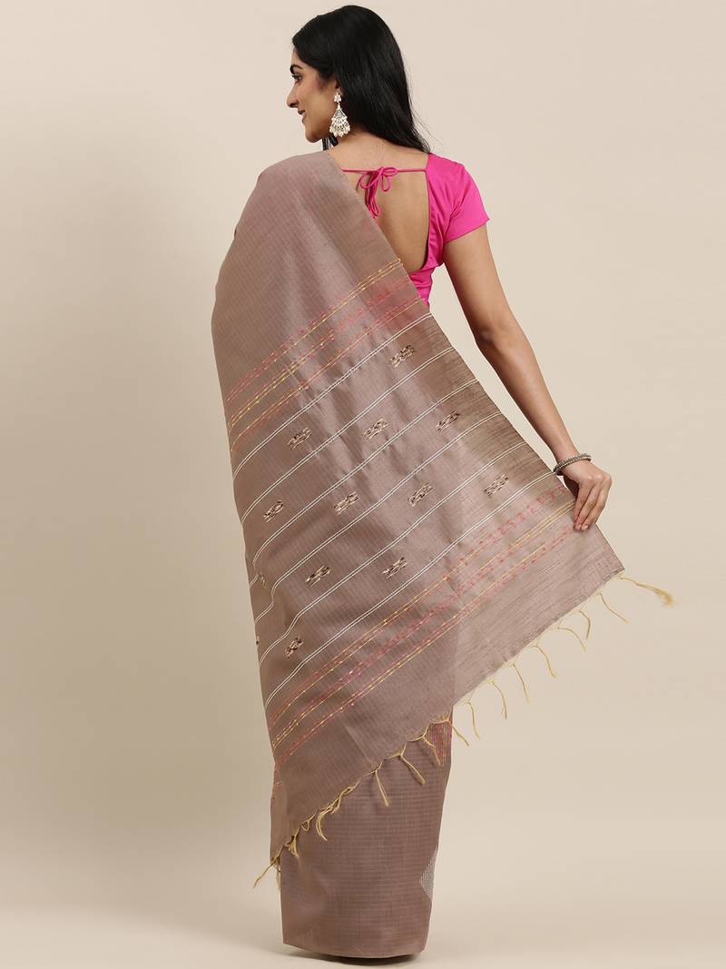 The Chennai Silks Brown Dupion Saree With Running Blouse