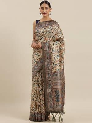 The Chennai Silks Beige Printed Chanderi Cotton Saree With Running Blouse 2