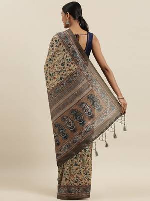 The Chennai Silks Beige Printed Chanderi Cotton Saree With Running Blouse 3