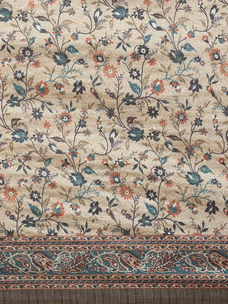 The Chennai Silks Beige Printed Chanderi Cotton Saree With Running Blouse