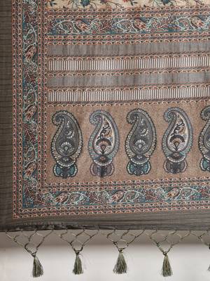 The Chennai Silks Beige Printed Chanderi Cotton Saree With Running Blouse 5