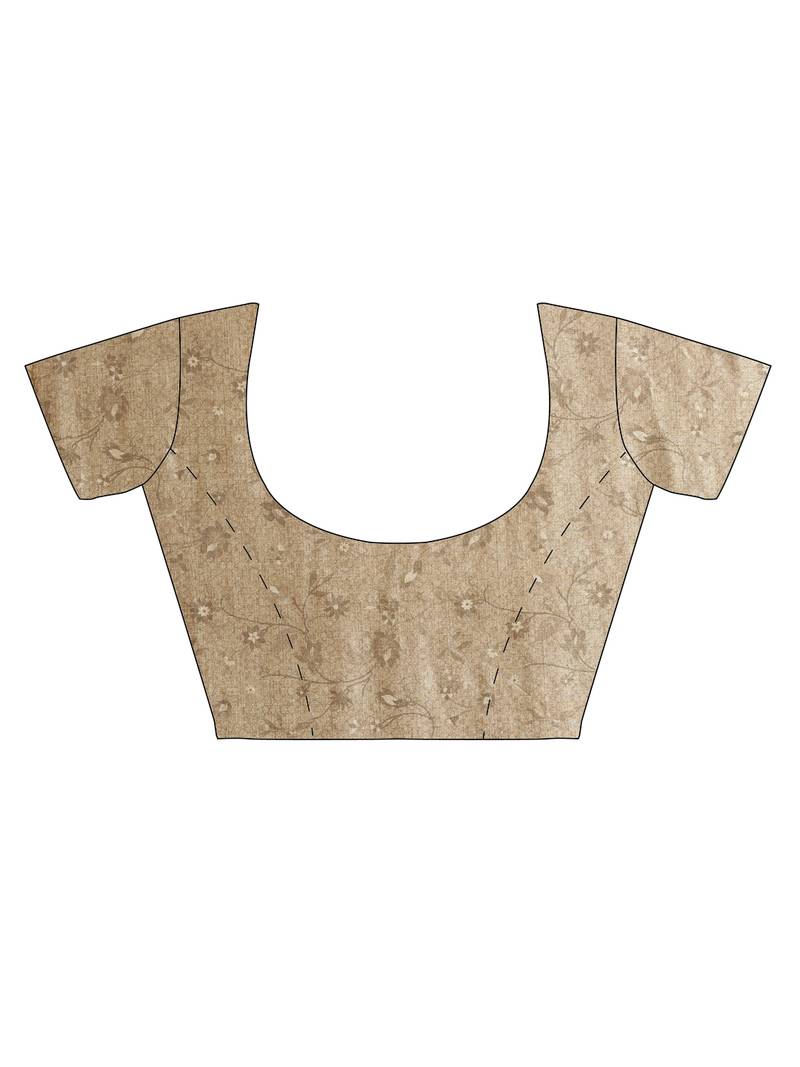 The Chennai Silks Beige Printed Chanderi Cotton Saree With Running Blouse