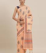 The Chennai Silks Orange Printed Chanderi Cotton Saree With Running Blouse