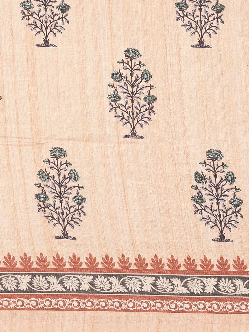 The Chennai Silks Orange Printed Chanderi Cotton Saree With Running Blouse