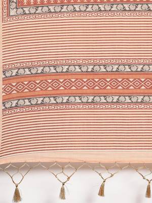 The Chennai Silks Orange Printed Chanderi Cotton Saree With Running Blouse 5