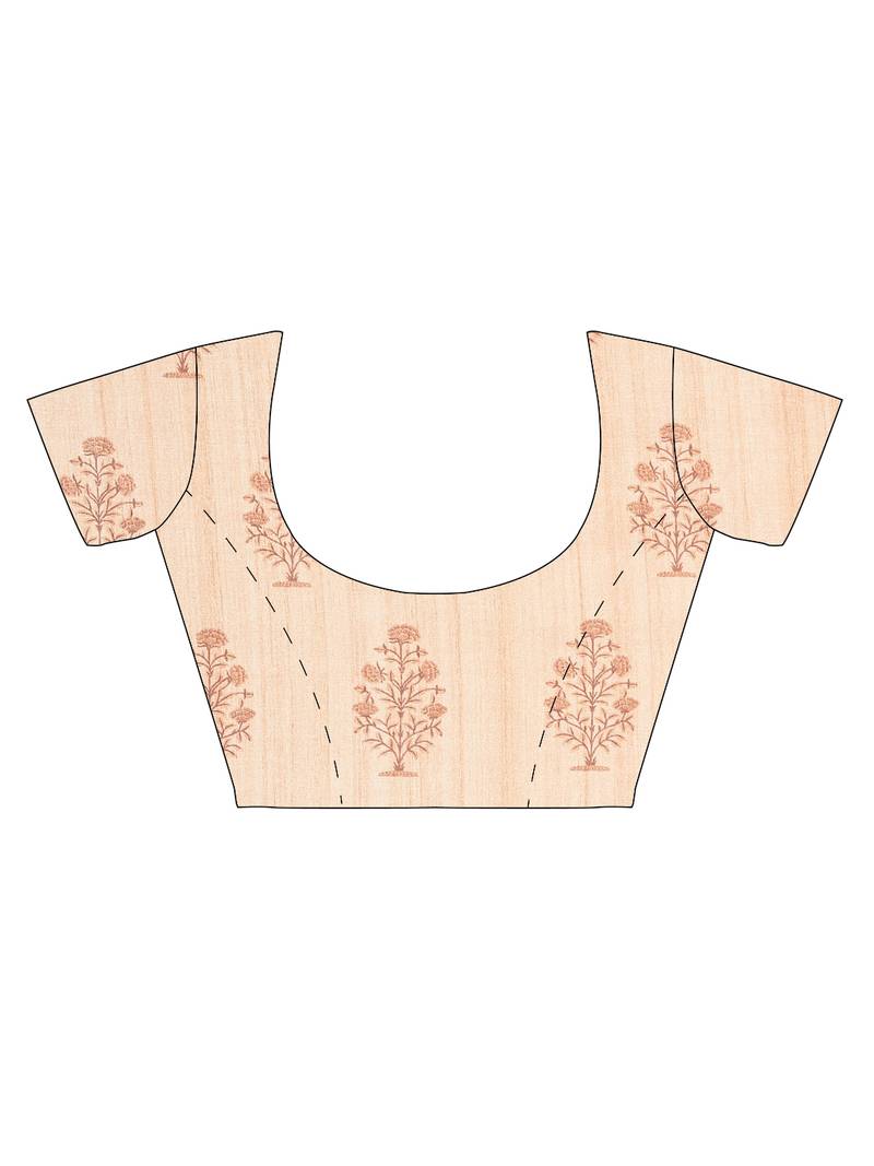 The Chennai Silks Orange Printed Chanderi Cotton Saree With Running Blouse