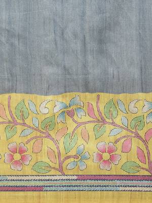 The Chennai Silks Grey Printed Dupion Saree With Running Blouse 4