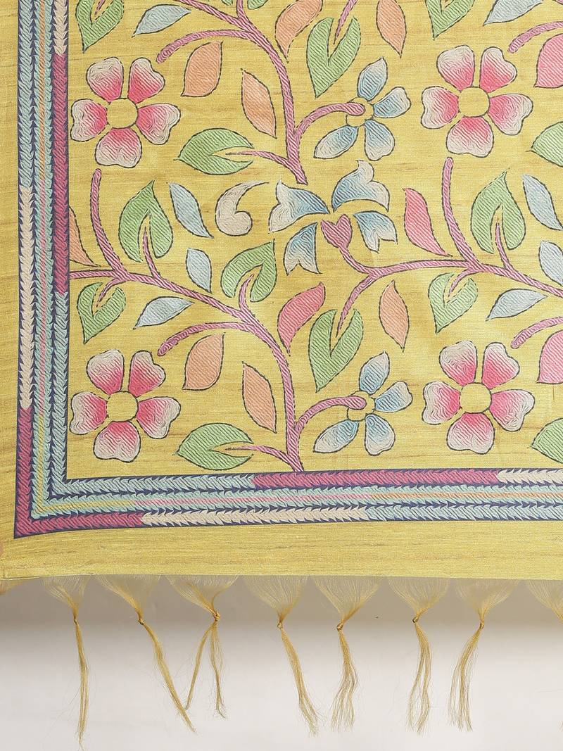 The Chennai Silks Grey Printed Dupion Saree With Running Blouse