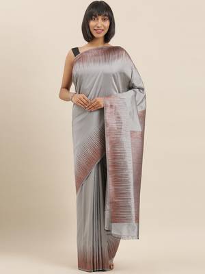 The Chennai Silks Grey Polycotton Saree With Running Blouse 1