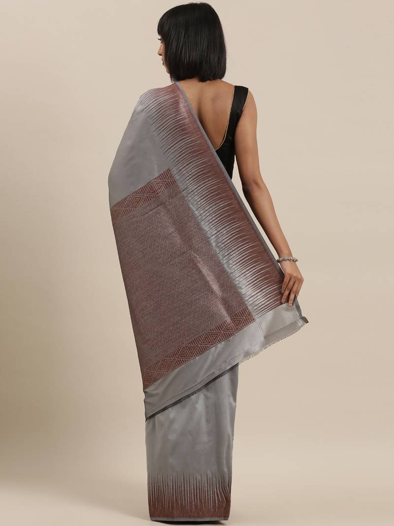 The Chennai Silks Grey Polycotton Saree With Running Blouse