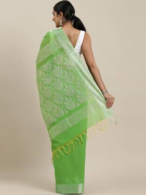 The Chennai Silks Green Silk Cotton Saree With Running Blouse 3