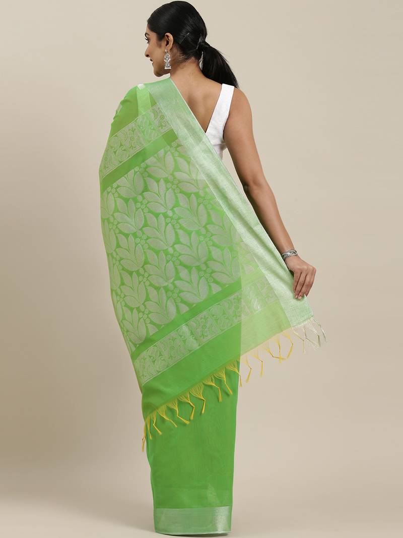 The Chennai Silks Green Silk Cotton Saree With Running Blouse