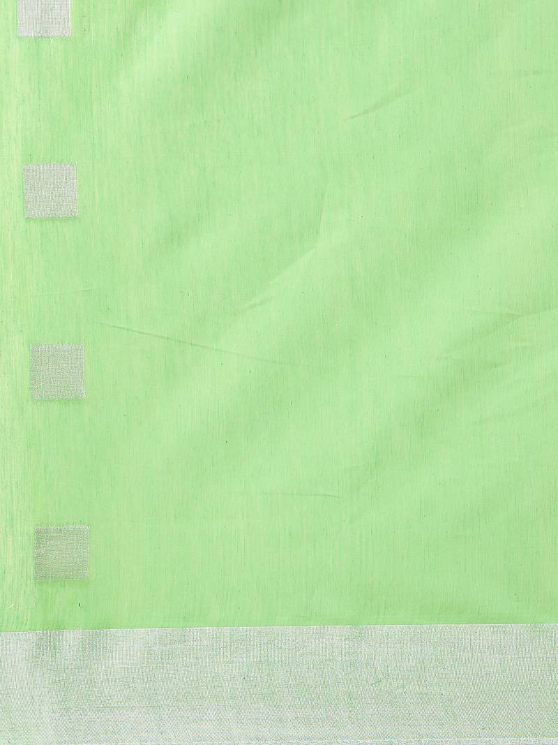 The Chennai Silks Green Silk Cotton Saree With Running Blouse