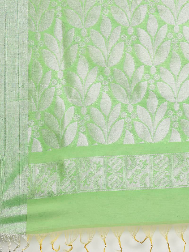 The Chennai Silks Green Silk Cotton Saree With Running Blouse
