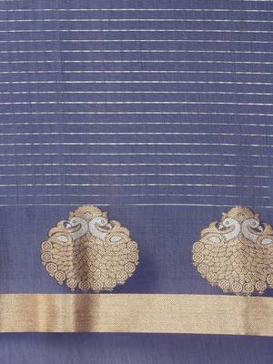 The Chennai Silks Navy Blue Silk Cotton Saree With Running Blouse 4