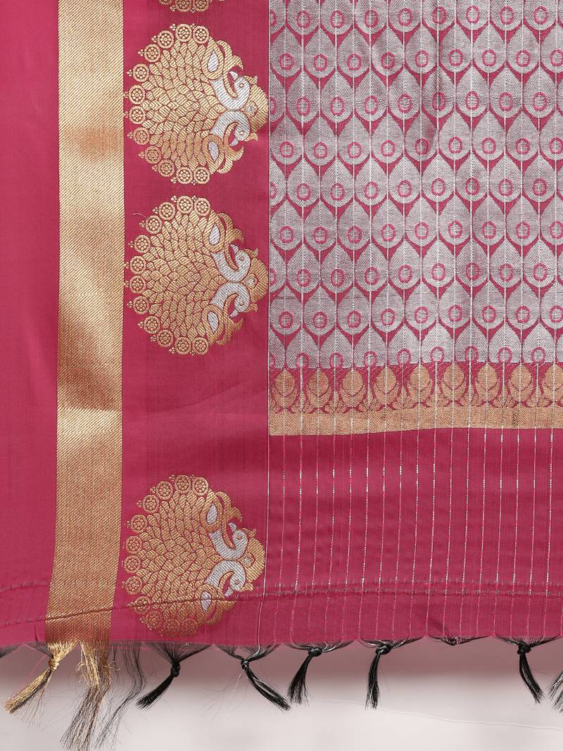 The Chennai Silks Navy Blue Silk Cotton Saree With Running Blouse