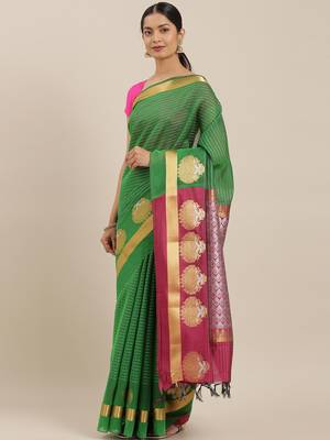 The Chennai Silks Green Silk Cotton Saree With Running Blouse 1