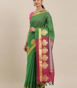 The Chennai Silks Green Silk Cotton Saree With Running Blouse