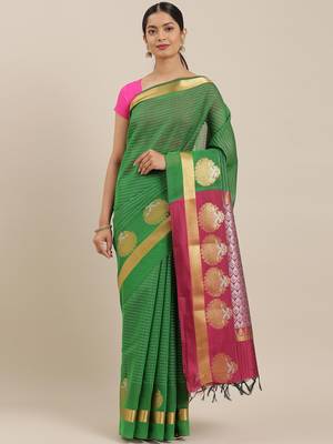 The Chennai Silks Green Silk Cotton Saree With Running Blouse 2