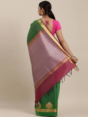 The Chennai Silks Green Silk Cotton Saree With Running Blouse 3