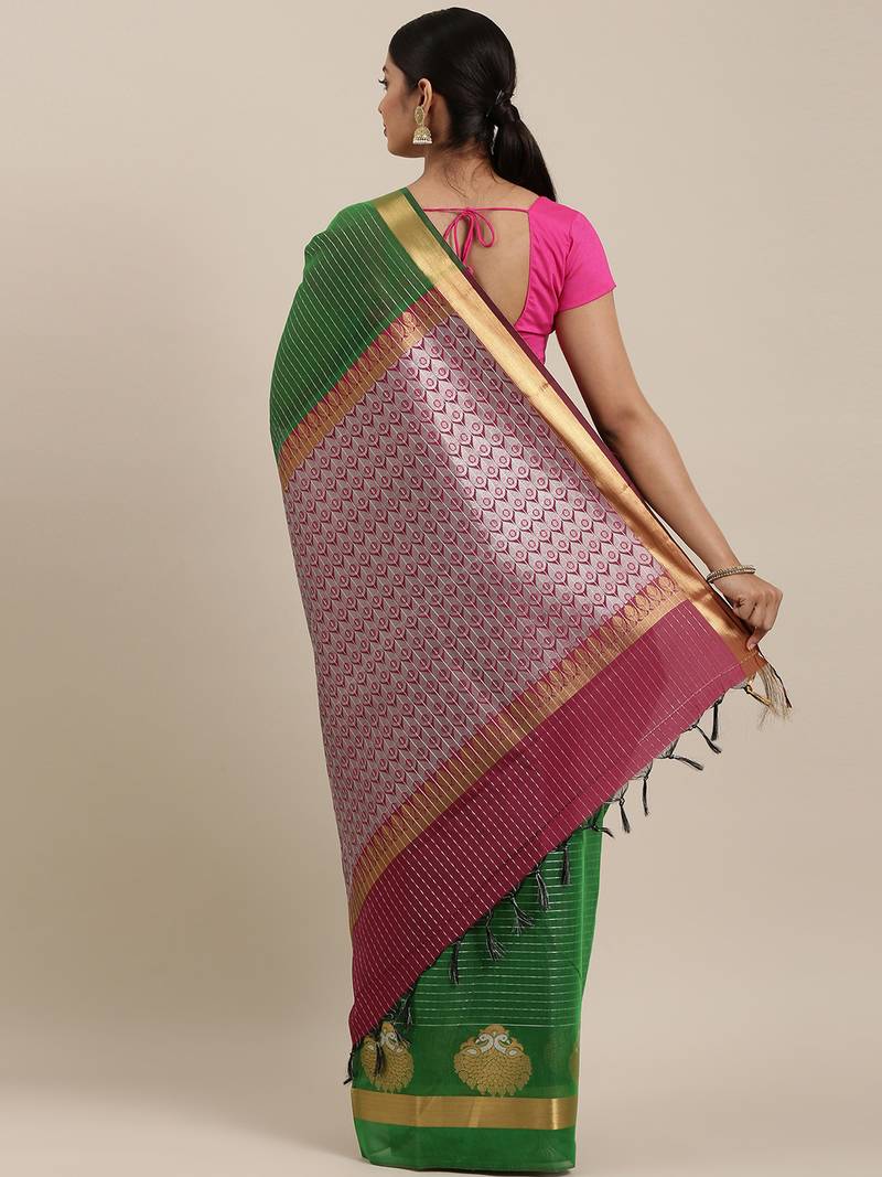The Chennai Silks Green Silk Cotton Saree With Running Blouse