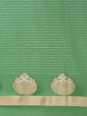 The Chennai Silks Green Silk Cotton Saree With Running Blouse 4