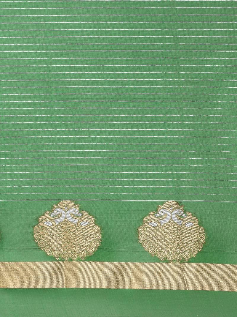 The Chennai Silks Green Silk Cotton Saree With Running Blouse