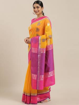 The Chennai Silks Yellow Silk Cotton Saree With Running Blouse 1