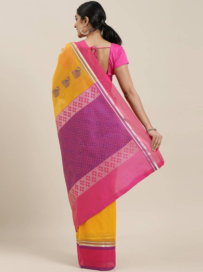 The Chennai Silks Yellow Silk Cotton Saree With Running Blouse