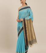 The Chennai Silks Blue Silk Cotton Saree With Running Blouse
