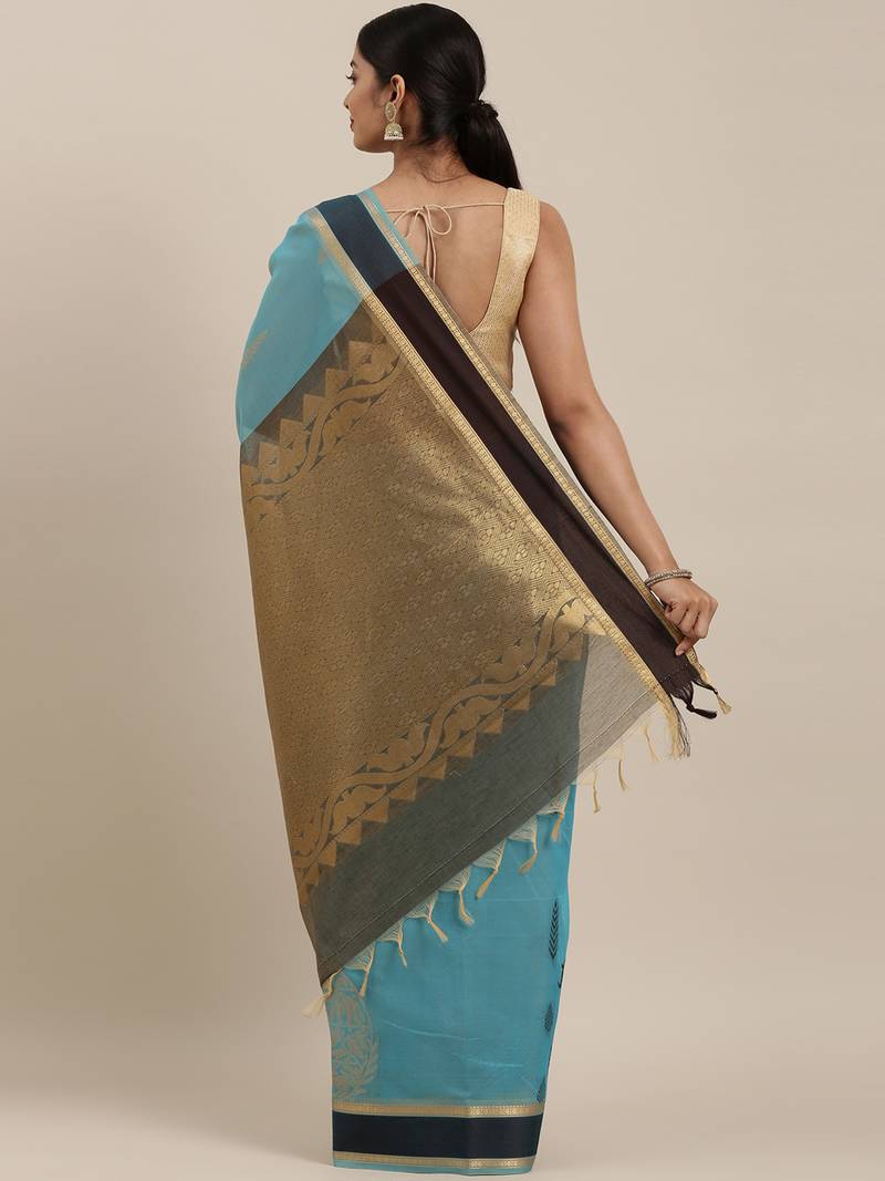 The Chennai Silks Blue Silk Cotton Saree With Running Blouse