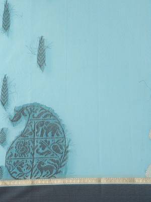 The Chennai Silks Blue Silk Cotton Saree With Running Blouse 4