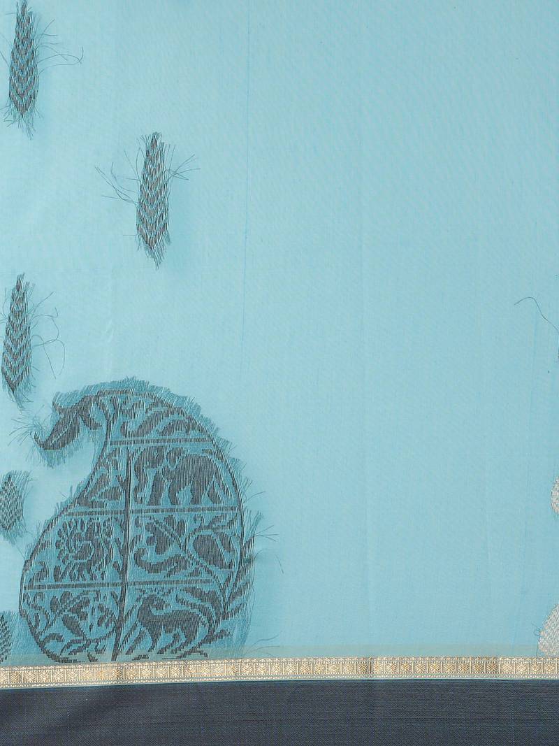 The Chennai Silks Blue Silk Cotton Saree With Running Blouse
