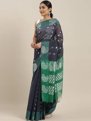 The Chennai Silks Grey Silk Cotton Saree With Running Blouse 1