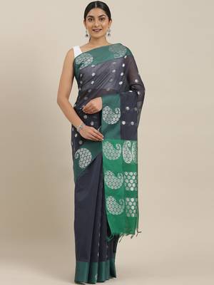 The Chennai Silks Grey Silk Cotton Saree With Running Blouse 2