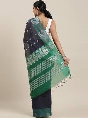 The Chennai Silks Grey Silk Cotton Saree With Running Blouse 3