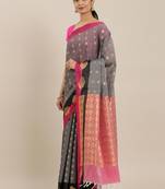 The Chennai Silks Grey Silk Cotton Saree With Running Blouse