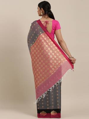 The Chennai Silks Grey Silk Cotton Saree With Running Blouse 3