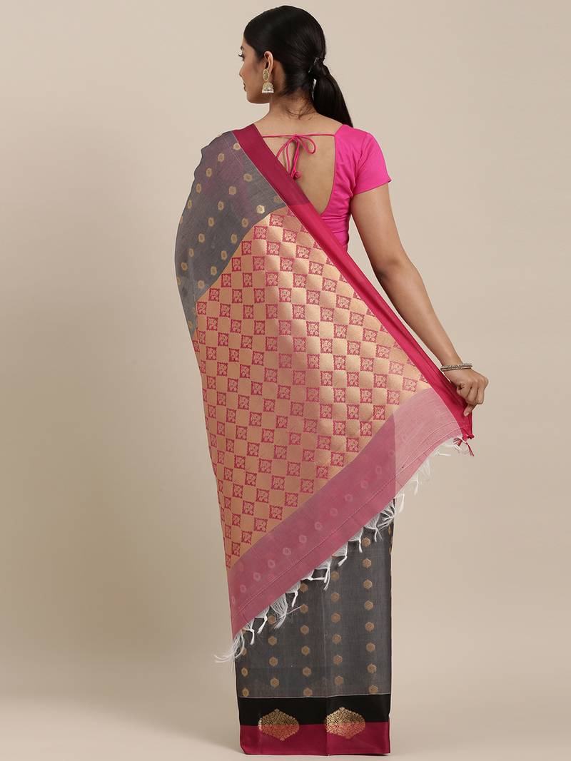 The Chennai Silks Grey Silk Cotton Saree With Running Blouse