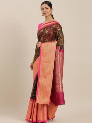 The Chennai Silks Olive Silk Cotton Saree With Running Blouse 1