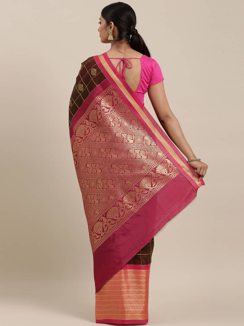 The Chennai Silks Olive Silk Cotton Saree With Running Blouse