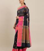The Chennai Silks Navy Blue Silk Cotton Saree With Running Blouse
