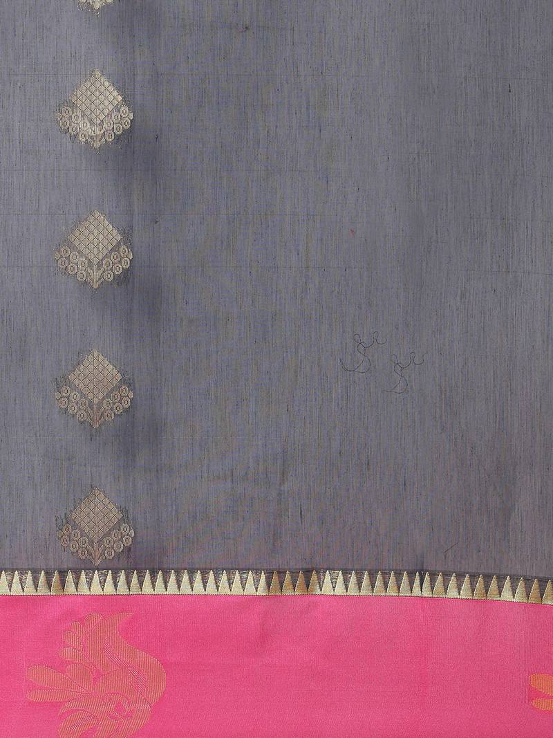 The Chennai Silks Navy Blue Silk Cotton Saree With Running Blouse