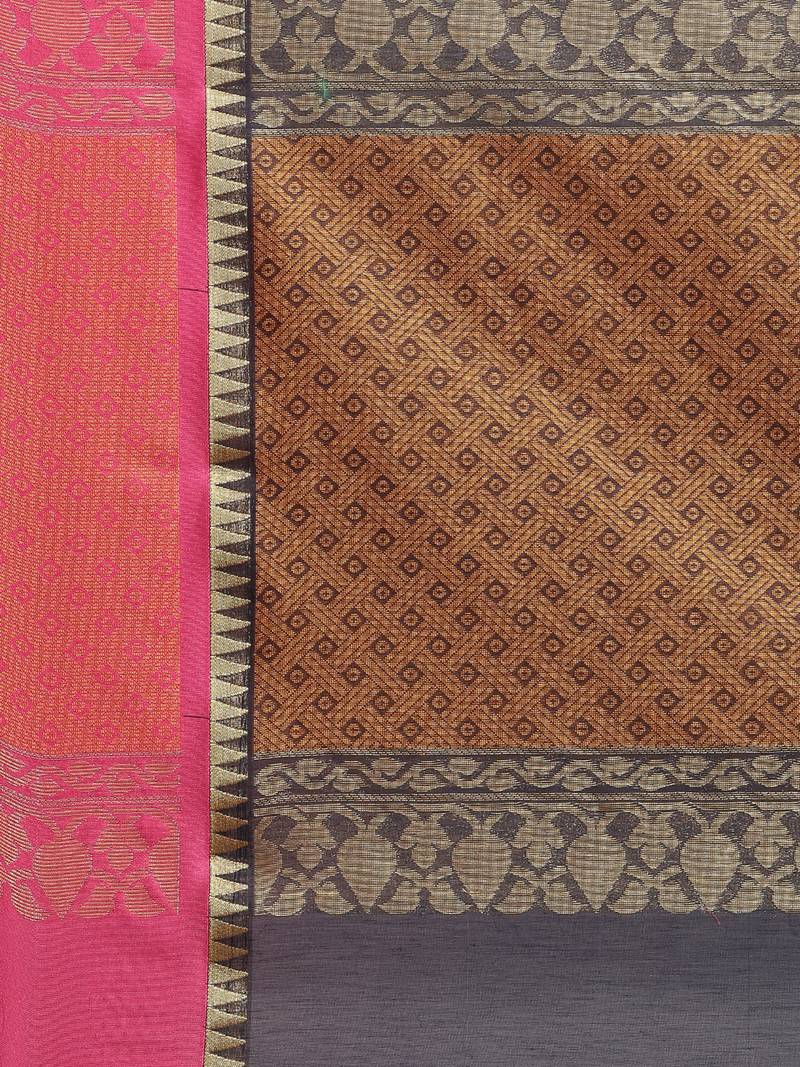 The Chennai Silks Navy Blue Silk Cotton Saree With Running Blouse