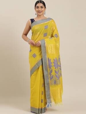 The Chennai Silks Olive Silk Cotton Saree With Running Blouse 2