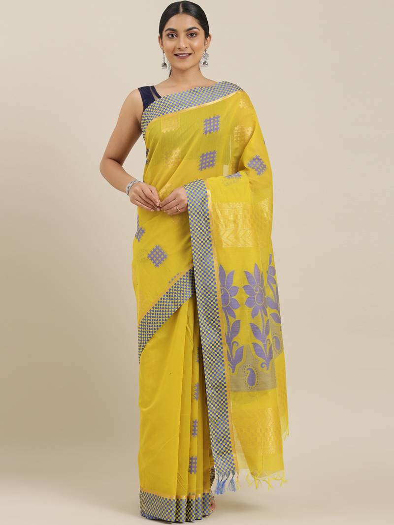 The Chennai Silks Olive Silk Cotton Saree With Running Blouse