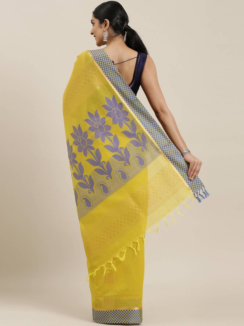 The Chennai Silks Olive Silk Cotton Saree With Running Blouse