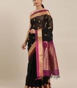 The Chennai Silks Black Silk Cotton Saree With Running Blouse