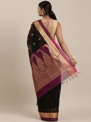 The Chennai Silks Black Silk Cotton Saree With Running Blouse 3